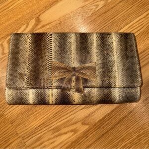 Vintage Jacques Levine‎ Snakeskin Bow Clutch Hand Bag Made in the Philippines
